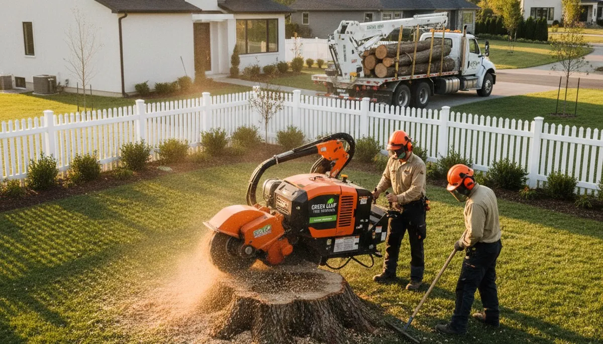 Arborist performing stump grinding service in Wellesley, MA for Chop Chop Tree